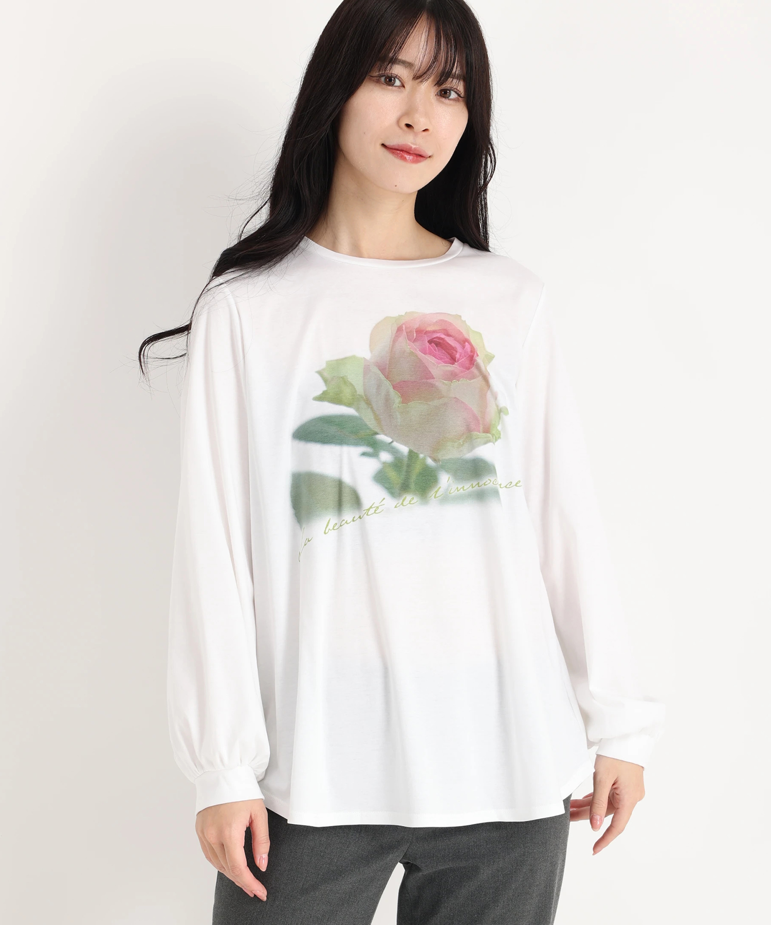 tシャツ ローズプリント長袖Tシャツ レディース STRAWBERRY-FIELDS（ストロベリーフィールズ）｜ローズプリント