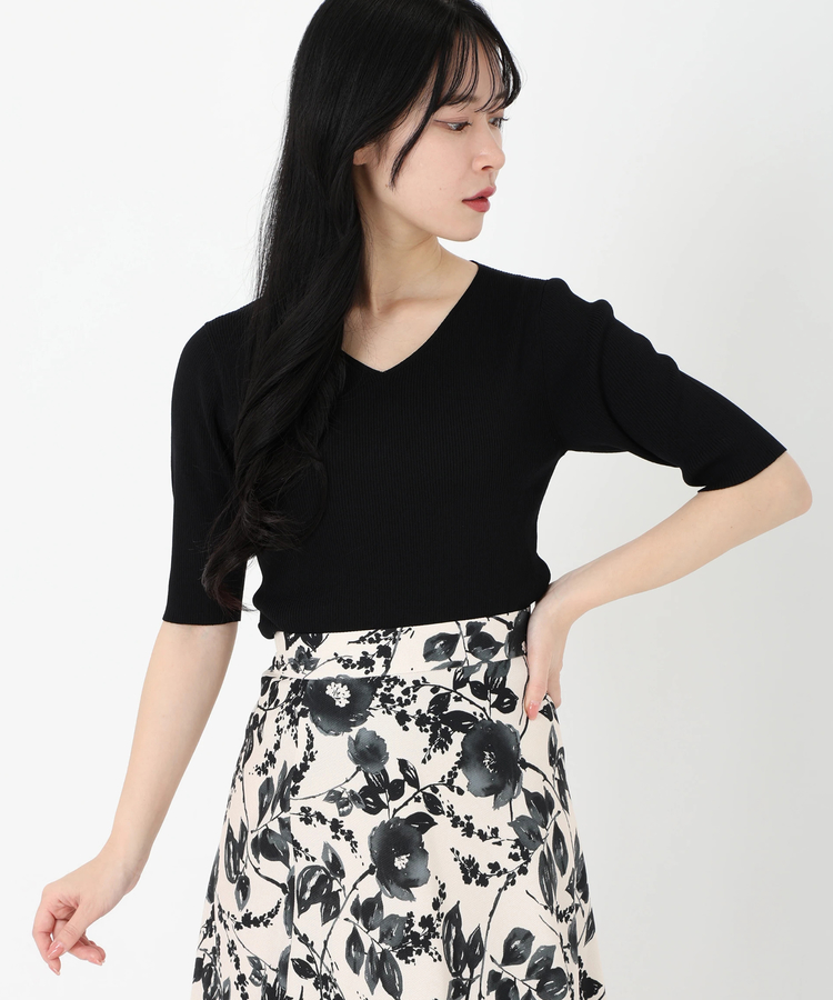 STRAWBERRY-FIELDS(ストロベリーフィールズ) |Ｖネック５分袖リブニット