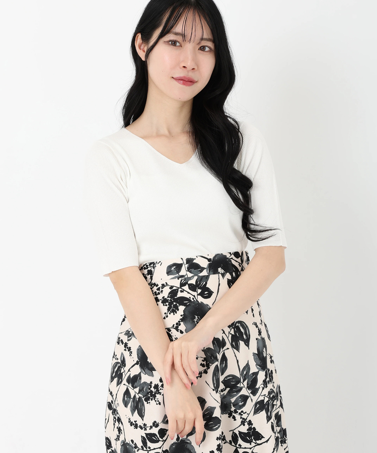 STRAWBERRY-FIELDS(ストロベリーフィールズ) |Ｖネック５分袖リブニット