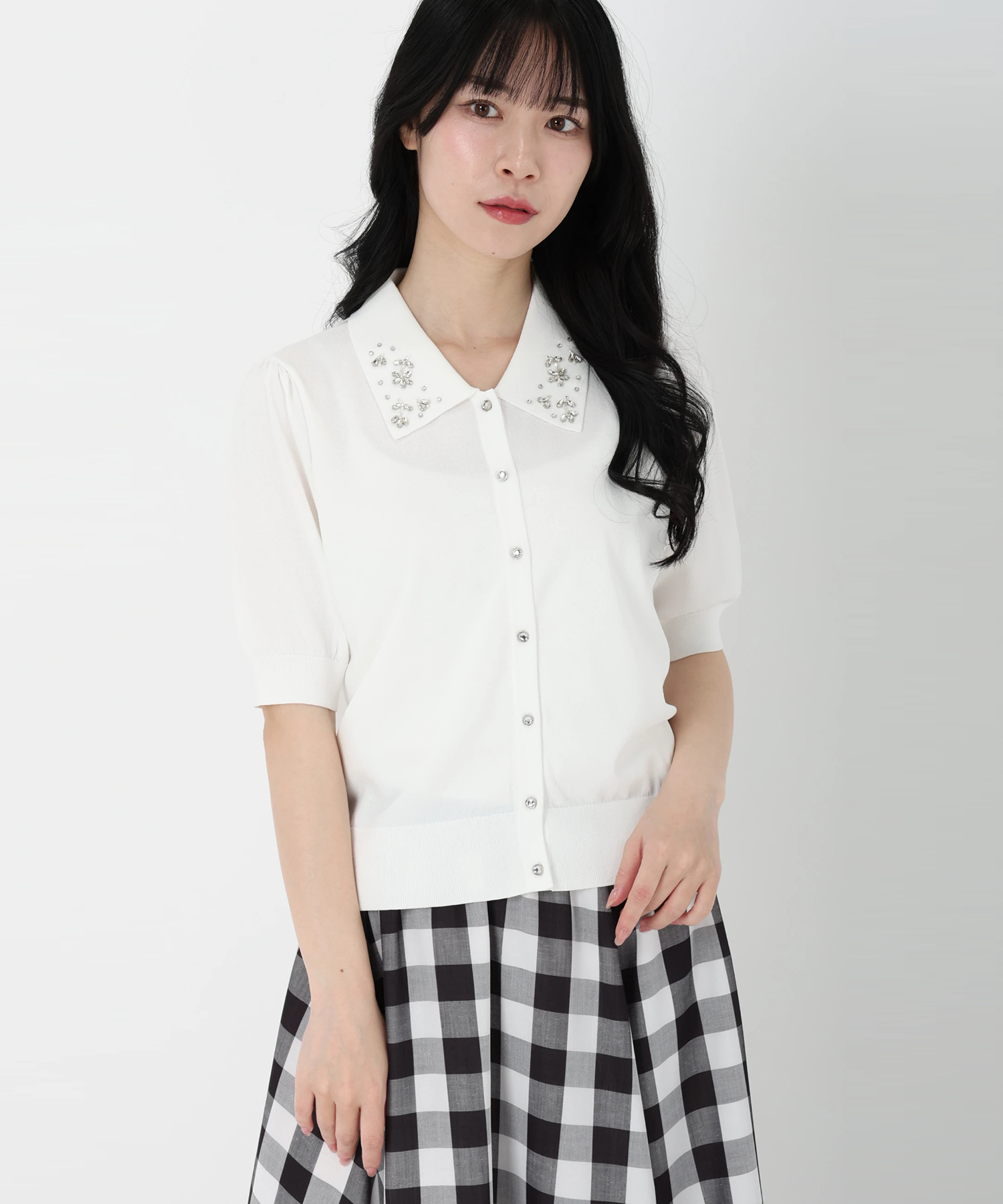 装飾付き襟異素材半袖ニット｜INGNI(イング) 公式通販｜INGNI STORE