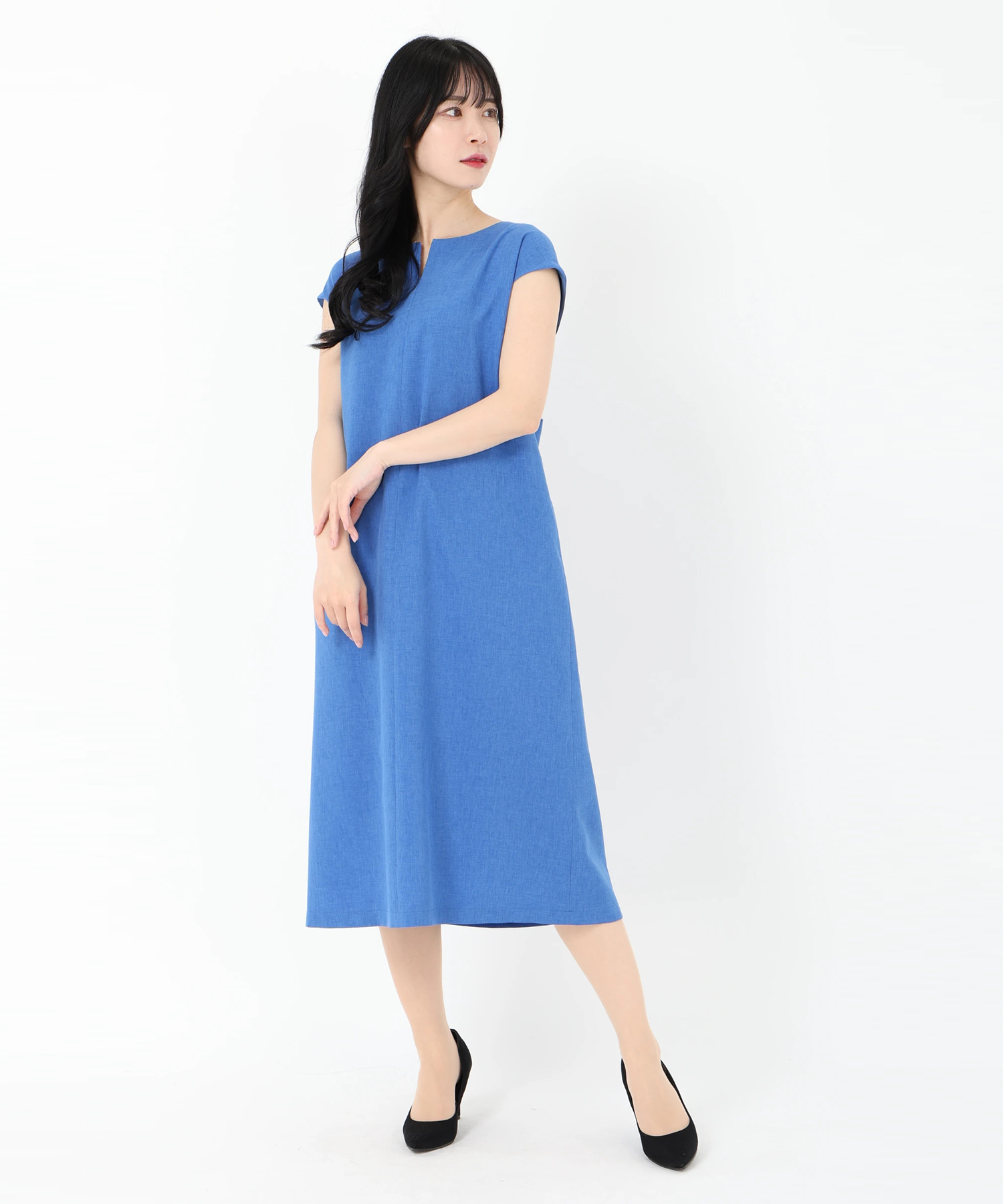 【STRAWBERRY-FIELDS】ストレッチ キーネック ワンピース M STRAWBERRY-FIELDS｜2wayストレッチキーネックワンピース