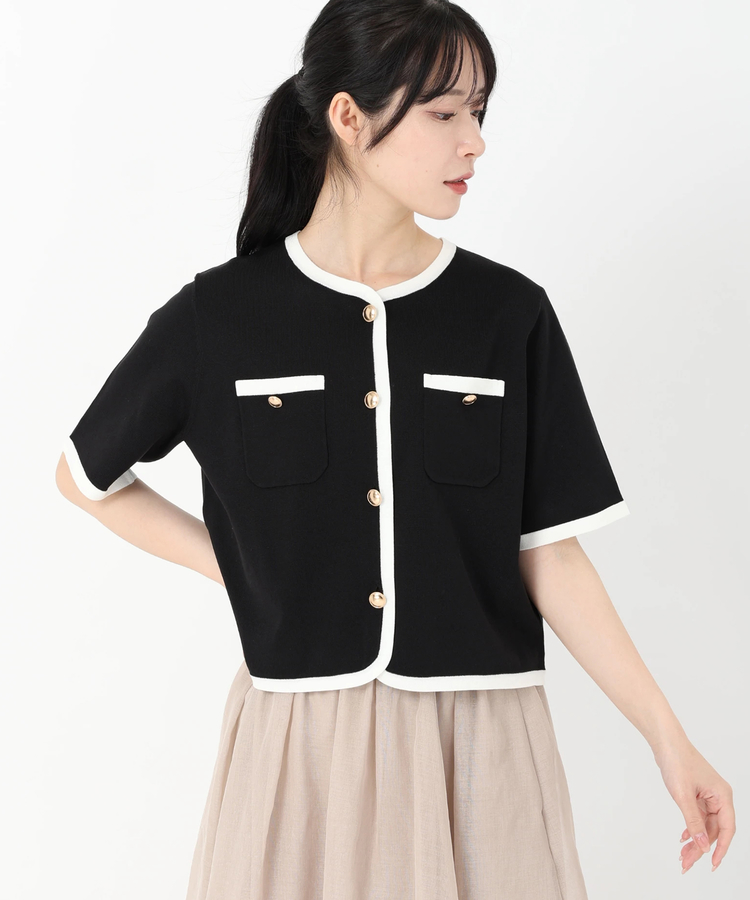 STRAWBERRY-FIELDS(ストロベリーフィールズ) |バイカラートリミングニットカーディガン