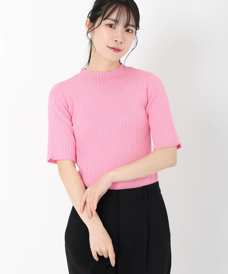 STRAWBERRY-FIELDS(ストロベリーフィールズ) |ランダムリブ５分袖ニット