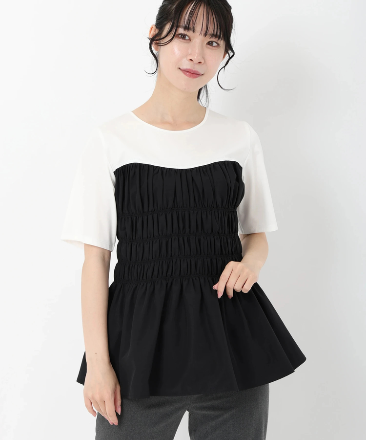 STRAWBERRY-FIELDS(ストロベリーフィールズ) |【B品】レイヤード風シャーリングトップス※添付資料必ずご一読ください