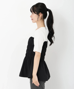 STRAWBERRY-FIELDS(ストロベリーフィールズ) |【B品】レイヤード風シャーリングトップス※添付資料必ずご一読ください