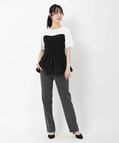 STRAWBERRY-FIELDS(ストロベリーフィールズ) |【B品】レイヤード風シャーリングトップス※添付資料必ずご一読ください