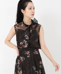 STRAWBERRY-FIELDS(ストロベリーフィールズ) |衿リボンプリントブラウス