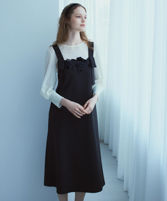 【新品】洗える♡ストロベリーフィールズ サテンフレアワンピース グリーン リボン STRAWBERRY-FIELDS ワンピース マロンサテン ワンピース