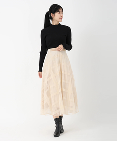 STRAWBERRY-FIELDS(ストロベリーフィールズ) |フロッキープリントチュールフレアースカート