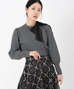 STRAWBERRY-FIELDS(ストロベリーフィールズ) |【プレゼント対象】レース＊タフタリボンネックニット