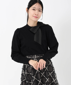 STRAWBERRY-FIELDS(ストロベリーフィールズ) |レース＊タフタリボンネックニット