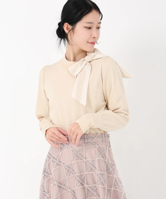 STRAWBERRY-FIELDS(ストロベリーフィールズ) |レース＊タフタリボンネックニット