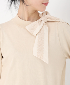 STRAWBERRY-FIELDS(ストロベリーフィールズ) |レース＊タフタリボンネックニット