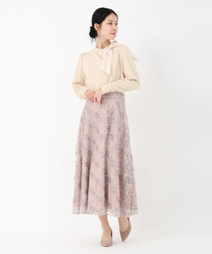 STRAWBERRY-FIELDS(ストロベリーフィールズ) |レース＊タフタリボンネックニット