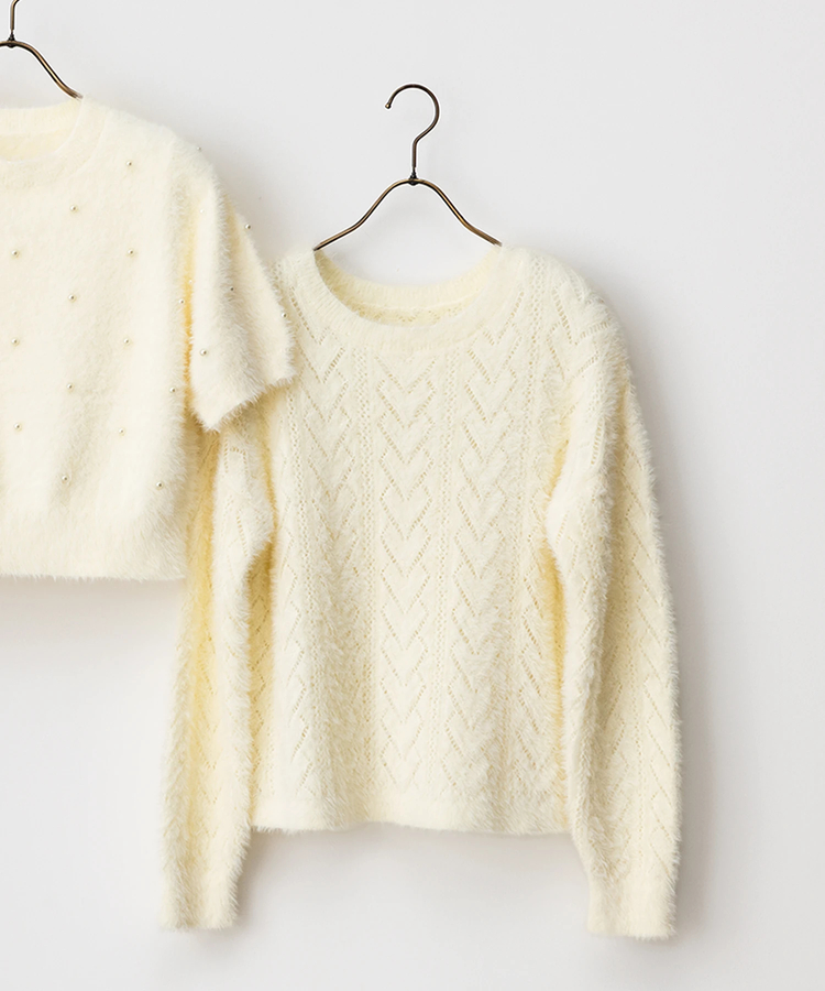 STRAWBERRY-FIELDS(ストロベリーフィールズ) |ハート透かし編みシャギーニット