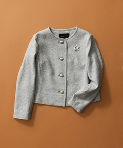 you様2点ストロベリーフィールズショートコートとパールニットチュニック ストロベリーフィールズ STRAWBERRY FIELDS ノーカラーショート