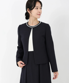 you様2点ストロベリーフィールズショートコートとパールニットチュニック プレミアムウールリバー オープンカラーショートコート