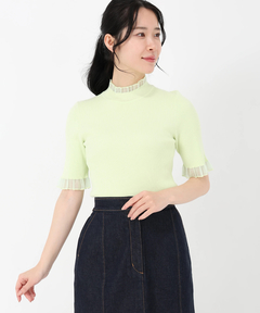 STRAWBERRY-FIELDS(ストロベリーフィールズ) |シアーフリルネック５分袖ニット