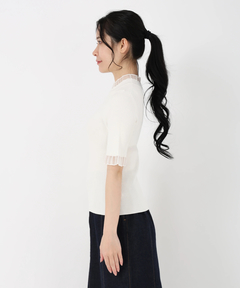 STRAWBERRY-FIELDS(ストロベリーフィールズ) |シアーフリルネック５分袖ニット