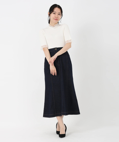 STRAWBERRY-FIELDS(ストロベリーフィールズ) |シアーフリルネック５分袖ニット