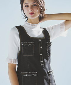 STRAWBERRY-FIELDS(ストロベリーフィールズ) |シアーフリルネック５分袖ニット