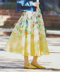 STRAWBERRY-FIELDS(ストロベリーフィールズ) |オーガンジーパネルプリントフレアースカート