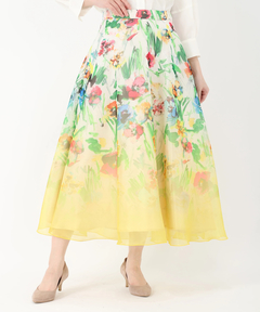 STRAWBERRY-FIELDS(ストロベリーフィールズ) |オーガンジーパネルプリントフレアースカート