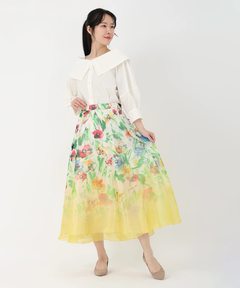 STRAWBERRY-FIELDS(ストロベリーフィールズ) |オーガンジーパネルプリントフレアースカート
