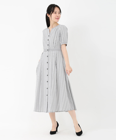 STRAWBERRY-FIELDS(ストロベリーフィールズ) |ストライプノーカラーフィット＆フレアーワンピース