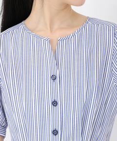 STRAWBERRY-FIELDS(ストロベリーフィールズ) |ストライプノーカラーフィット＆フレアーワンピース