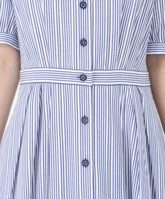 STRAWBERRY-FIELDS(ストロベリーフィールズ) |ストライプノーカラーフィット＆フレアーワンピース