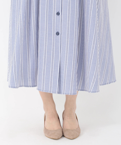 STRAWBERRY-FIELDS(ストロベリーフィールズ) |ストライプノーカラーフィット＆フレアーワンピース