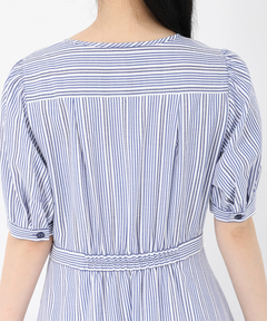 STRAWBERRY-FIELDS(ストロベリーフィールズ) |ストライプノーカラーフィット＆フレアーワンピース