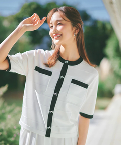 STRAWBERRY-FIELDS(ストロベリーフィールズ) |リボン釦５分丈カーディガン