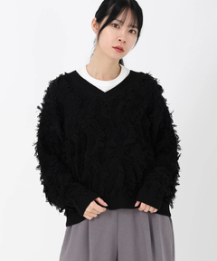 ICHIE STRAWBERRY-FIELDS(イチエ ストロベリーフィールズ) |ランダムフリンジＶネックニット