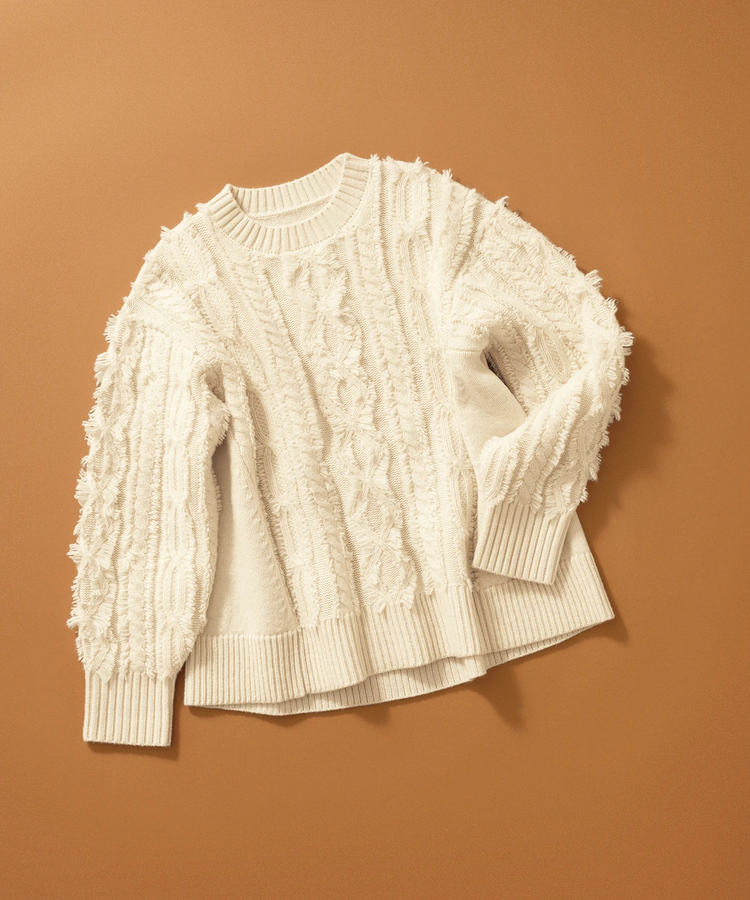 ICHIE STRAWBERRY-FIELDS(イチエ ストロベリーフィールズ) |フリンジアラン柄ニット