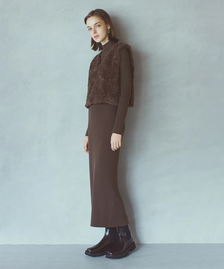 ICHIE STRAWBERRY-FIELDS(イチエ ストロベリーフィールズ) |フェイクファージレ＊リブニットワンピースセットアップ