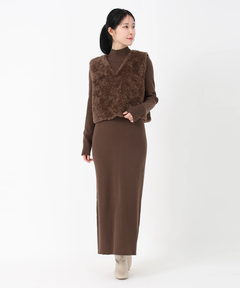 ICHIE STRAWBERRY-FIELDS(イチエ ストロベリーフィールズ) |フェイクファージレ＊リブニットワンピースセットアップ