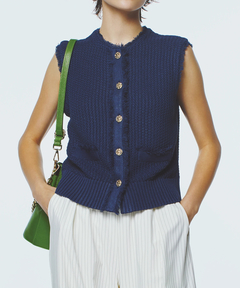 ICHIE STRAWBERRY-FIELDS(イチエ ストロベリーフィールズ) |フリンジトリミングニットジレ