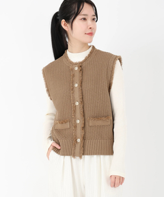 ICHIE STRAWBERRY-FIELDS(イチエ ストロベリーフィールズ) |フリンジトリミングニットジレ