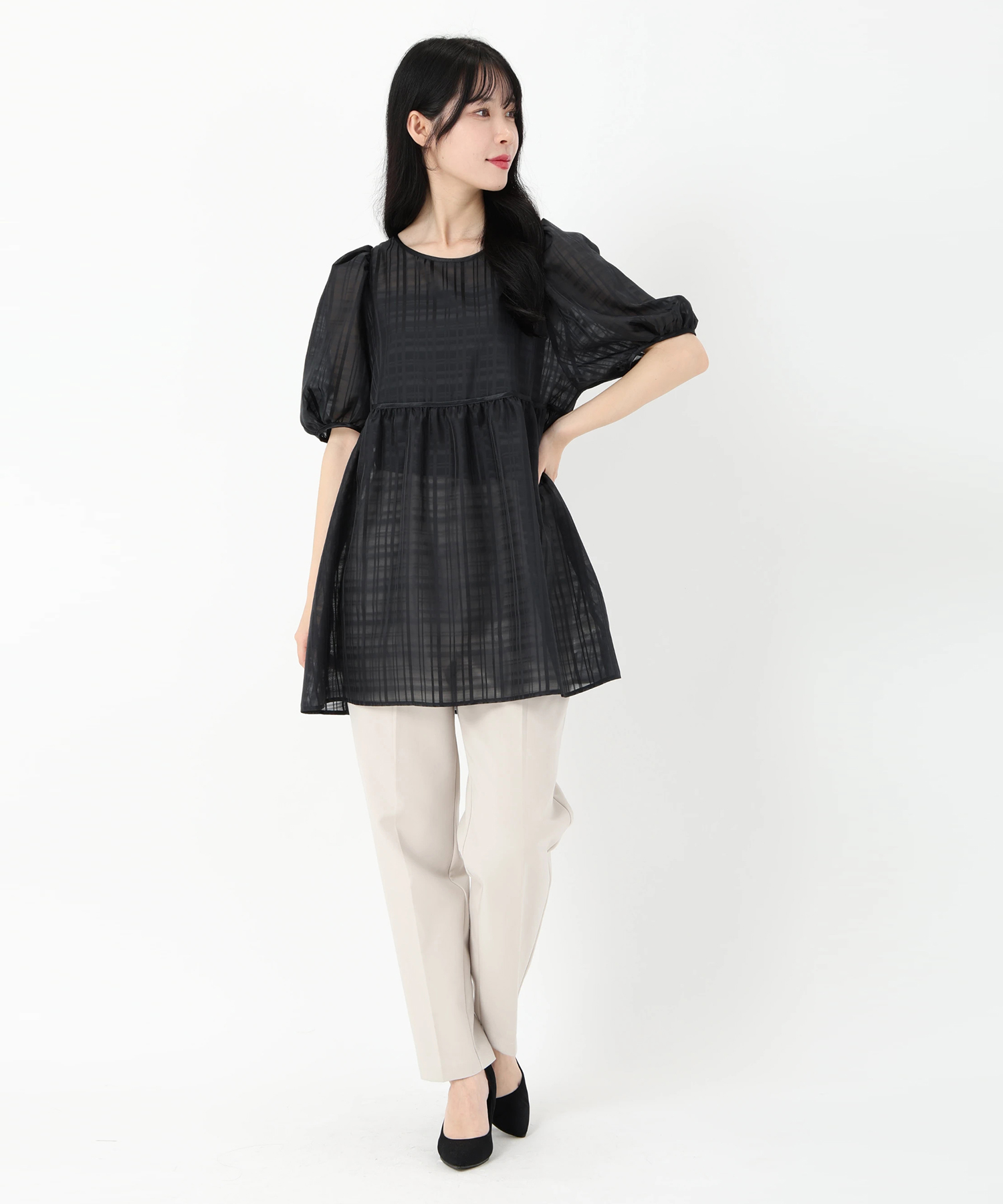 UNIVERVALMUSE（ユニバーバルミューズ）｜シアーチェックペプラム