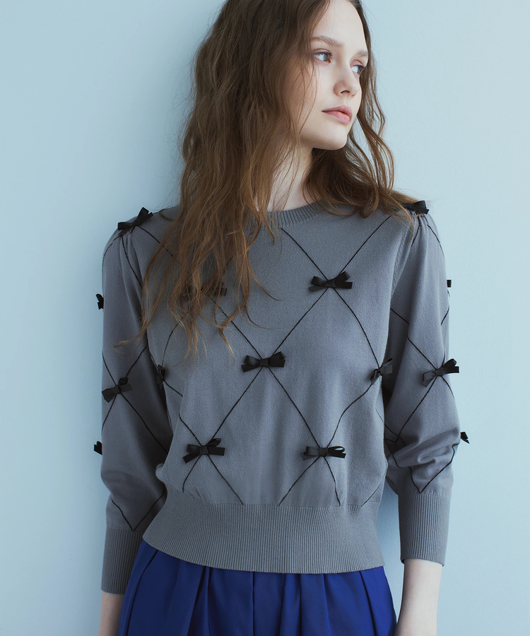 UNIVERVALMUSE(ユニバーバルミューズ) |リボンアーガイルチェックニット