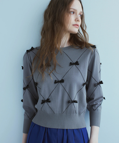 UNIVERVALMUSE(ユニバーバルミューズ) |リボンアーガイルチェックニット